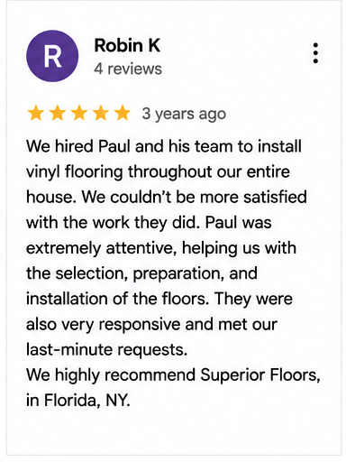 Google review for Superior Floors from Robin K