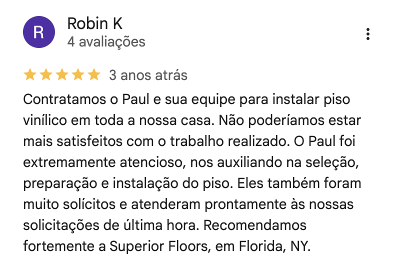 Google review for Superior Floors from Robin K