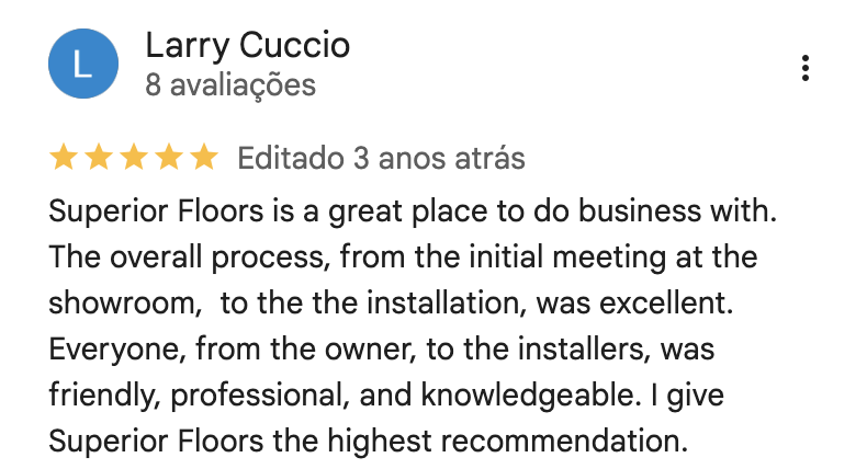 Google review for Superior Floors from Larry Cuccio