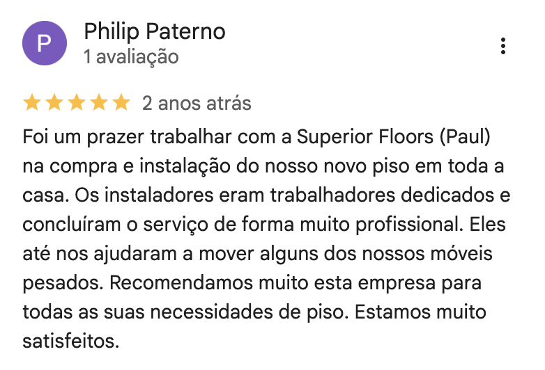 Google review for Superior Floors from Philip Paterno